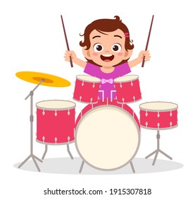 cute little girl play drum in concert