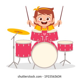 cute little girl play drum in concert