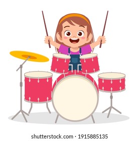 cute little girl play drum in concert