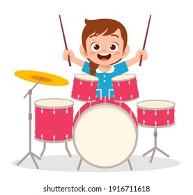 cute little girl play drum in concert