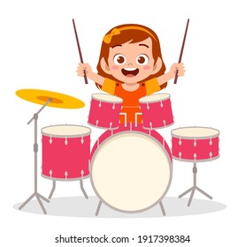 cute little girl play drum in concert