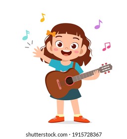 cute little girl play guitar in concert