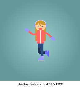 Cute little girl play ice skating. Illustration in vector format. Illustration done in cartoon style. Funny cartoon character.