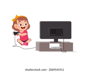 Cute Little Girl Play Video Game Stock Vector (royalty Free) 2069541911 