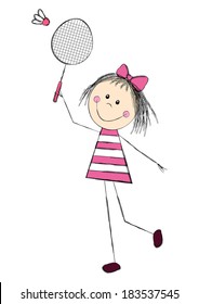 Cute little girl playing badminton