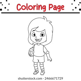 cute little girl playing basketball coloring book page for adults and kids