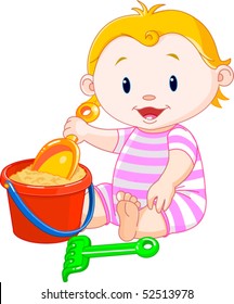 Cute little girl playing with bucket