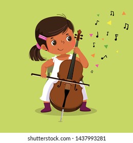 Cute little girl playing the cello on green background