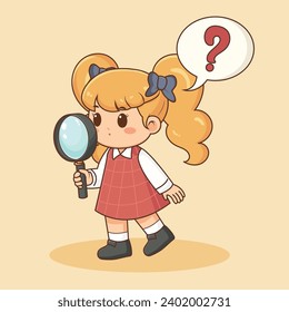 Cute Little Girl Playing as Detective Solves Problem