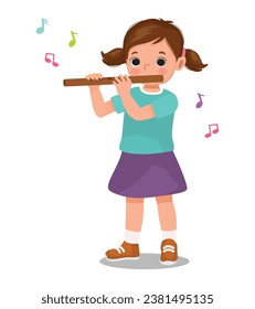 Cute little girl playing flute