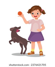 Cute little girl playing with her pet dog