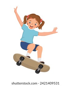 Cute little girl playing skateboard 