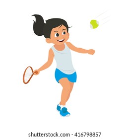 cute little girl playing tennis. vector