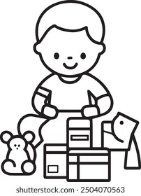 Cute little girl playing with toy blocks
