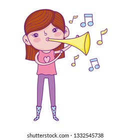 cute little girl playing trumpet