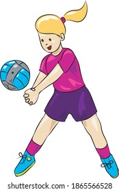 cute little girl playing volleyball