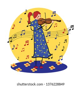Cute and little girl plays the violin. Vector