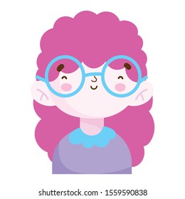 cute little girl portrait cartoon, children vector illustration