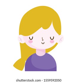 cute little girl portrait cartoon, children vector illustration