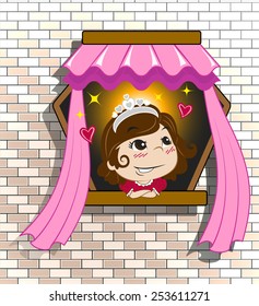 Cute little girl posing in the window vector.