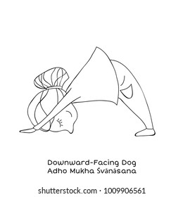 Cute little girl is practicing yoga. Kid in downward-facing dog pose. Cartoon Vector illustration