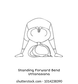 Cute little girl is practicing yoga. Kid in Standing forward bend with shoulder open pose. Cartoon Vector illustration