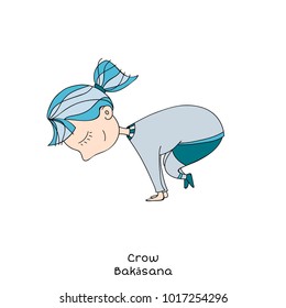 Cute little girl is practicing yoga. Kid in crow pose. Cartoon Vector illustration
