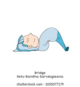 Cute little girl is practicing yoga. Kid in bridge pose. Cartoon Vector illustration