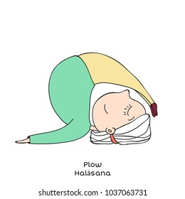 Cute little girl is practicing yoga. Kid in plow pose. Cartoon Vector illustration