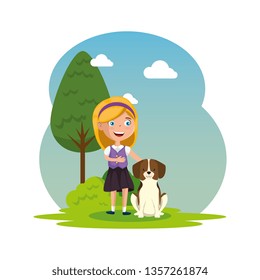 cute little girl with puppy in the camp