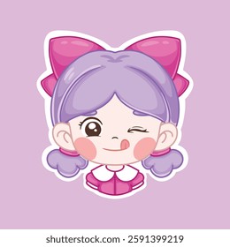 Cute little girl with purple hair. Vector illustration isolated on white background.