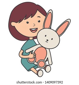 cute little girl with rabbit stuffed