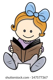 Cute Little Girl Reading a Book - Vector Illustrations