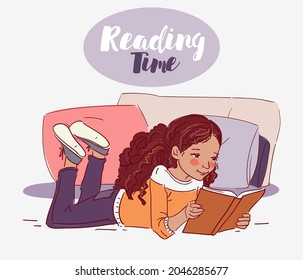 Cute little girl reading book