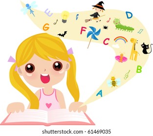 cute little girl reading book