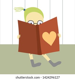 Cute little girl reading a book.Perfect for t-shirt, apparel, cards, poster, nursery decoration. Cute vector illustration. 
