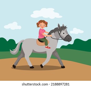 cute little girl riding a horse at the park