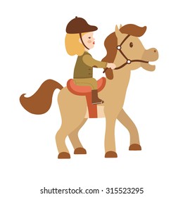 Cute little girl riding a horse. Vector illustration
