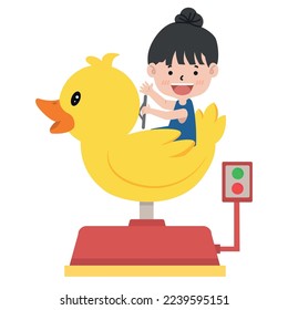  Cute little girl riding on yellow duck
