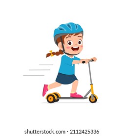 cute little girl riding scooter and wear helmet