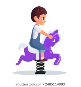 Cute Little Girl Riding a Spring Horse Vector Illustration