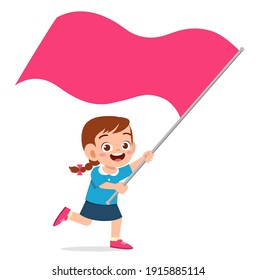 cute little girl run and holding flag