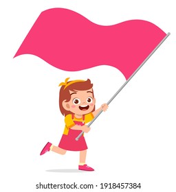 cute little girl run and holding flag