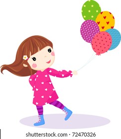 Cute little girl running with balloons