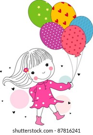  Cute little girl running with balloons