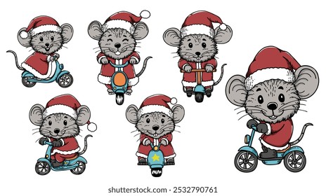 Cute little girl in Santa Claus costume.Christmas cartoon illustration on white background