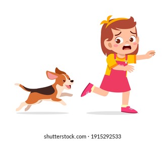 cute little girl scared because chased by bad dog