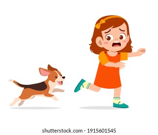 cute little girl scared because chased by bad dog