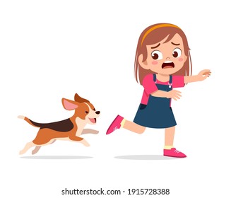 cute little girl scared because chased by bad dog