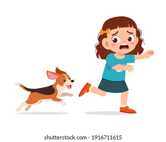 cute little girl scared because chased by bad dog